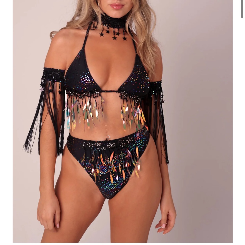 Lime Blonde Black Celestial bikini top. Size UK 8